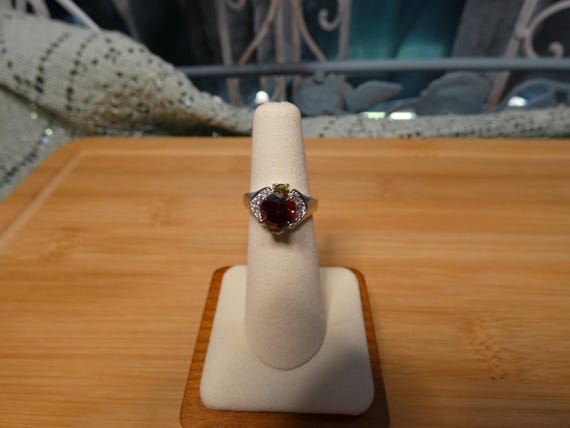 Vintage Silver Filled Statement Ring: Red Center … - image 2