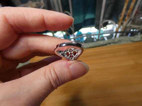 Vintage Silver Filled Statement Ring: Red Center … - image 8