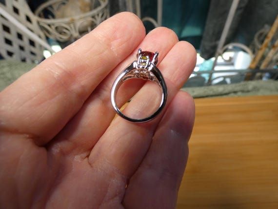Vintage Silver Filled Statement Ring: Red Center … - image 7