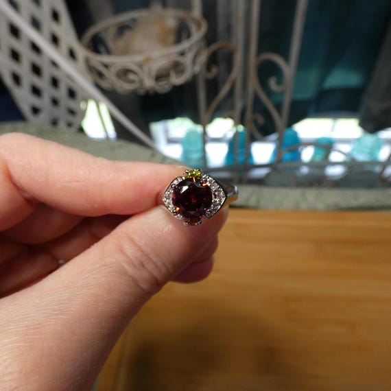 Vintage Silver Filled Statement Ring: Red Center … - image 1