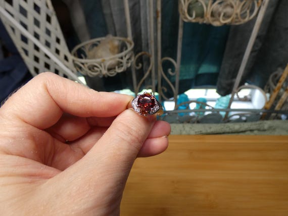 Vintage Silver Filled Statement Ring: Red Center … - image 5