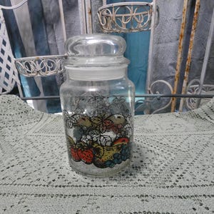 Vintage Kitchen Glass Canister or Storage Jar, Clear With Fruit