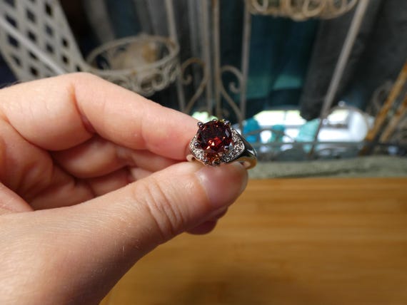 Vintage Silver Filled Statement Ring: Red Center … - image 3