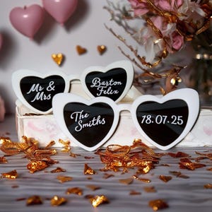 Personalized White Heart Sunglasses: Bridal Party Hen Do Favor