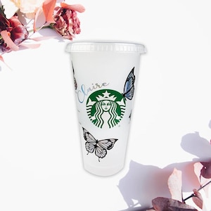 Holographic Butterfly Starbucks Cup: Personalized Iced Coffee Tumbler