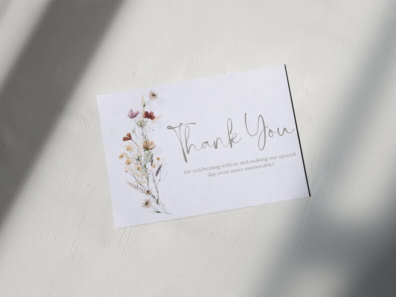 Wildflower Thank You Card Template, Editable Floral Design (digital) - Etsy