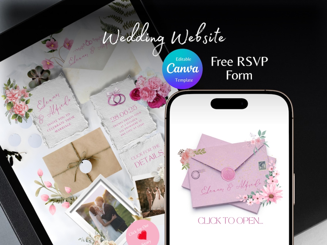 Pink Wedding Website Template Editable Canva Design (digital) Etsy