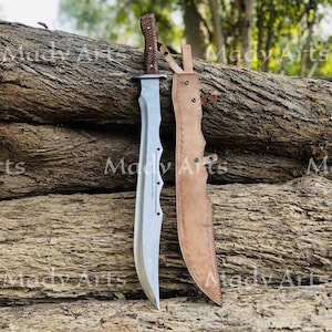 Hand-Forged High-Carbon Steel Machete: Leather Sheath, Custom Engraved