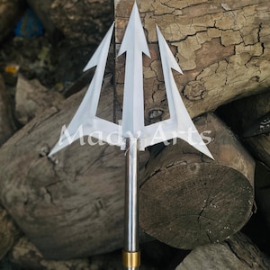 Hand-Forged High Carbon Steel Trident | Poseidon Cosplay Prop Engraved Gift