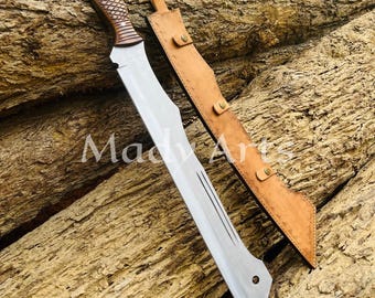 Personalized High Carbon Steel Machete: Engraved Rosewood Handle, Leather Sheath