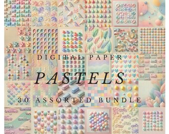 Papier numérique pastel : arrière-plans PNG abstraits (lot de 30 feuilles) (téléchargement instantané)