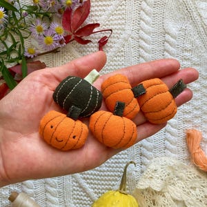 Modello PDF per cucire una zucca di peluche, spilla autunnale, portachiavi, mini ornamento fai da te, tutorial regalo