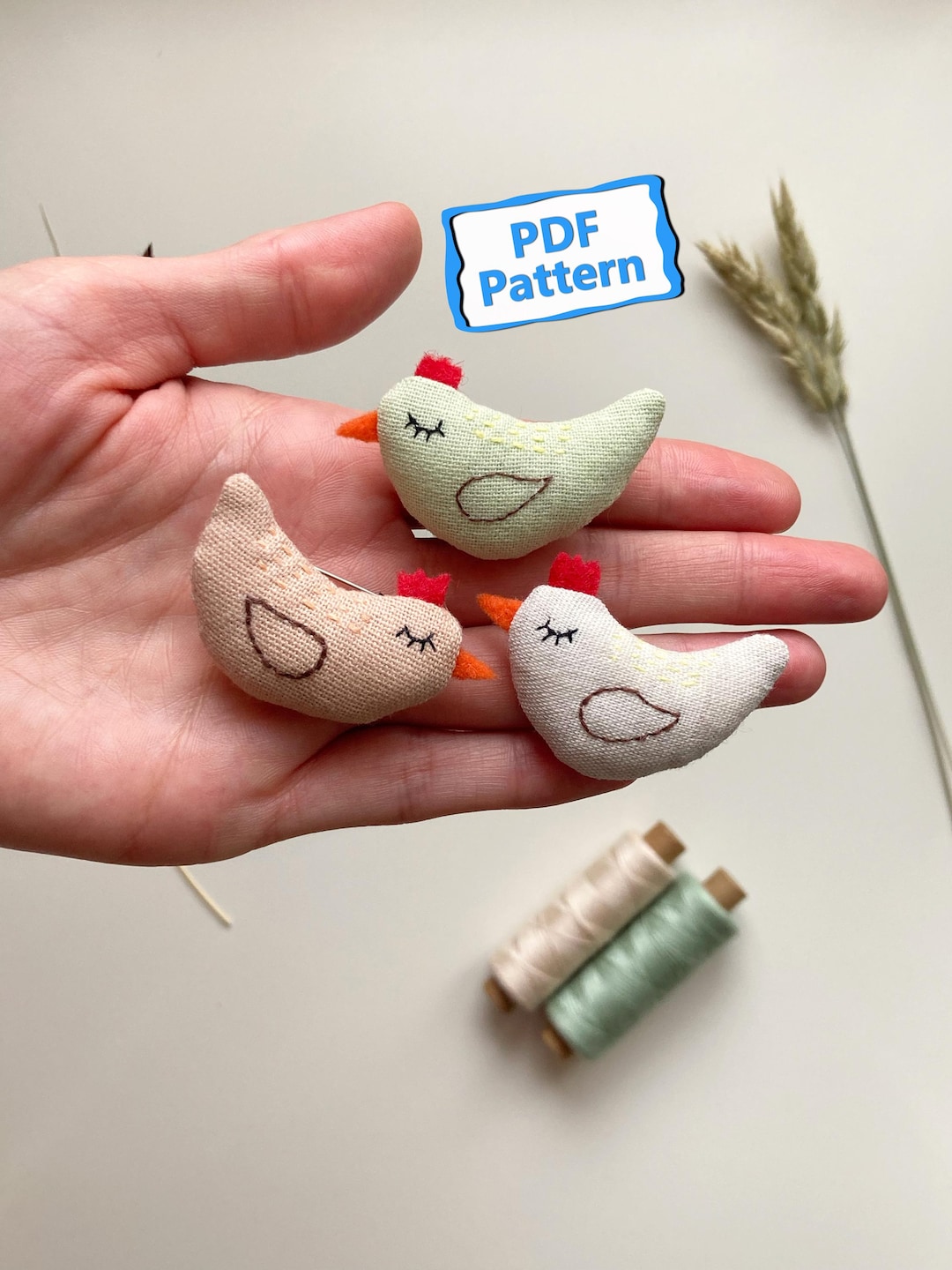 Small Chicken Pattern Mini Chicken Sewing Pattern PDF, Fabric Hen Tutorial Brooch Keychain ...