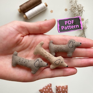 Molde de costura em PDF para Dachshund, tutorial de cachorro salsicha, broche, chaveiro e mini pelúcia de cachorro salsicha