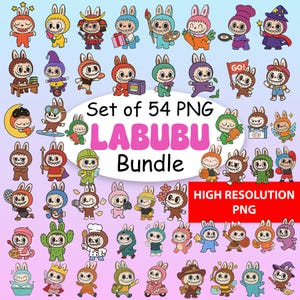 Labubu PNG Bundle, Digital File Labubu Clipart, 54 Stylish Cute Labubu Design, Ready to Print, Labubu Clipart, Labubu