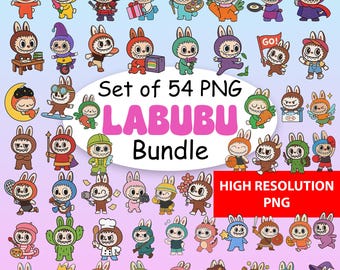 Labubu PNG Bundle, Digital File Labubu Clipart, 54 Stylish Cute Labubu Design, Ready to Print, Labubu Clipart, Labubu