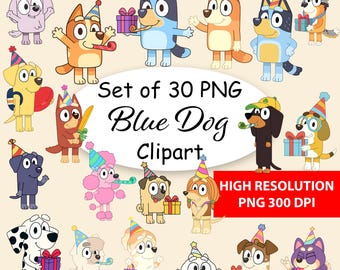 Blue Dog Clipart Bundle: Family & Friends PNG, Wall Decor (Digital Download