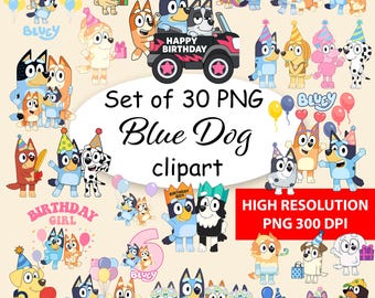Blue Dog Clipart Bundle: Family & Friends PNG Graphics (Digital Download