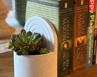 Bookend Planter Set with Water Reservoir | 3D Printed Modern Book Holder | Minimalist Indoor Decor