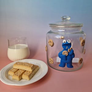 Adorable Cookie Monster Cookie Jar - Fun Glass Treat Storage - Unique Kitchen Decor - Gift for Cookie Lovers
