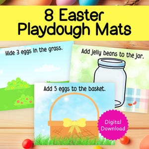 Easter Playdough Mats, spring playdough mats, spring printables, instant download, homeschool, toddler play, pretend play