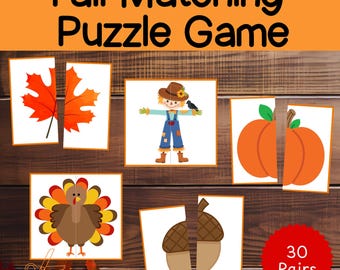 Jeu de puzzle d'association d'automne, jeu d'association d'automne, jeux de puzzle pour enfants, préscolaire, maternelle, école à la maison, correspondance d'images