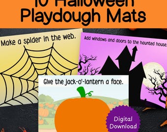 Halloween Playdough Mats, fall playdough mats, Halloween printables, instant download, homeschool, toddler play, pretend play