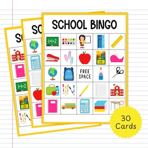 School Bingo, back to school bingo, printable bingo, back to school games, classroom bingo, family games, first day of school games