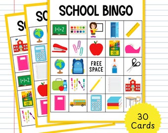 Skolbingo, skolbingo, utskrivbar bingo, skolspel, klassrumsbingo, familjelekar, skolstartsspel