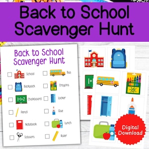 Back to School Scavenger Hunt, school treasure hunt, printable scavenger hunt games, school games for kids, classroom scavenger hunts