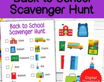 Back to School Scavenger Hunt, school treasure hunt, printable scavenger hunt games, school games for kids, classroom scavenger hunts