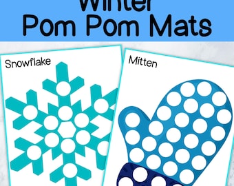 Winter Pom Pom Mats, snow pom pom mats, pom pom mat printable, winter activity mats, fine motor activities, early learning, homeschool