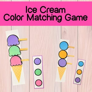 Gioco di abbinamento dei colori del gelato, stampabili per l'abbinamento dei colori, schede con clip, scuola materna, asilo, istruzione parentale, attività di colorazione per bambini, motricità fine