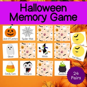 Gioco di memoria di Halloween, gioco di abbinamento di Halloween, giochi di memoria per bambini, giochi per feste di Halloween, scuola materna, classe, istruzione parentale, stampabili