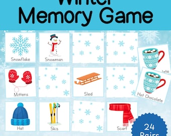 Winter Memory Game, winter matching game, memory games for kids, snow matching activity, preschool, classroom, homeschool, winter party game
