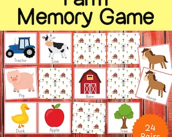 Gioco di memoria della fattoria, gioco di abbinamento della fattoria, giochi di memoria per bambini, attività di abbinamento della fattoria, scuola materna, classe, giochi di società stampabili