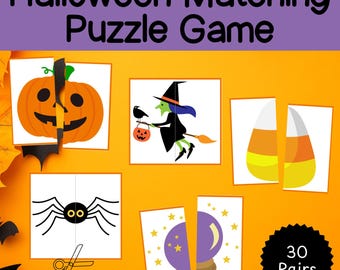 Halloween Matching Puzzle Game, Halloween matching game, Halloween puzzle games for kids, preschool, kindergarten, picture matching