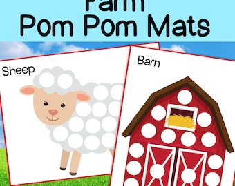 Farm Pom Pom Mats, pom pom mat printable, farm printables, farm activity mats, fine motor activity mats, early learning, homeschool