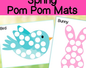 Spring Pom Pom Mats, Easter pom pom mats, pom pom mat printable, spring activity mats, fine motor activities, early learning, homeschool