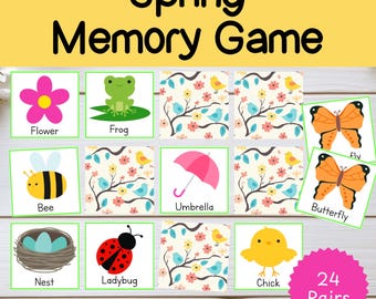 Spring Memory Game, spring matching game, memory games for kids, spring matching activities, preschool, classroom, homeschool, printables