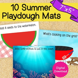 Summer Playdough Mats 7x5, playdough mats, summer printables, beach, ocean, summer, instant download, homeschool, toddler play, pretend play