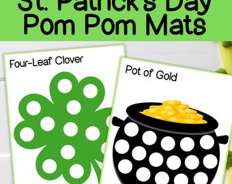 St. Patrick’s Day Pom Pom Mats, pom pom mat printable, St. Patrick's Day printables, fine motor activity mats, early learning, homeschool