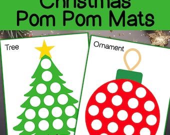 Christmas Pom Pom Mats, Christmas printables, winter pom pom mat printable, printables, fine motor activity mats, early learning, homeschool