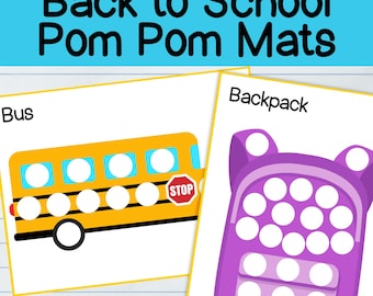 Back to School Pom Pom Mats, pom pom mat printable, back to school printable, school activity mats, fine motor activity mats, early learning