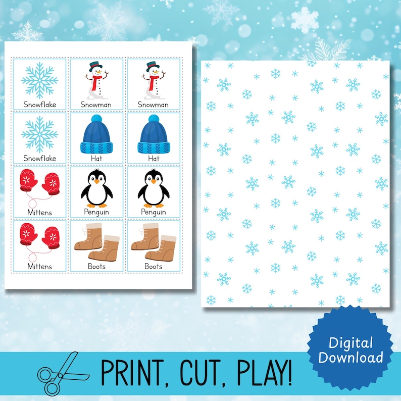 Winter Memory Game, Winter Matching Game, Memory Games for Kids, Snow ...