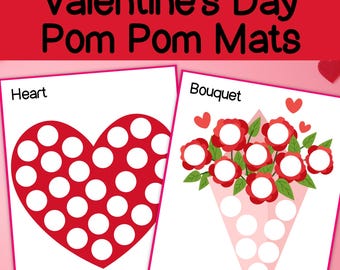 Valentine's Day Pom Pom Mats, Valentine printables, pom pom mat printable, fine motor activity mats, early learning, homeschool