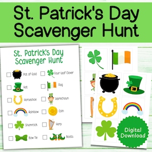 St. Patrick's Day-speurtocht, St. Patrick's Day-spellen voor kinderen, afdrukbare speurtocht, indoor speurtocht, schattenjacht