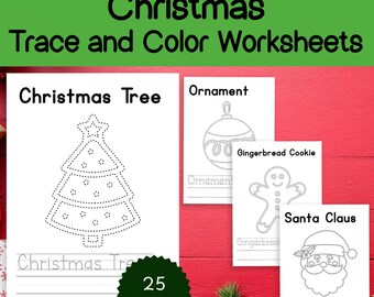 Christmas Trace and Color Worksheets, Christmas coloring, Christmas vocabulary, preschool worksheets, homeschool learning, handwriting