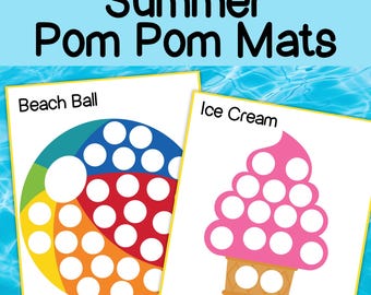 Summer Pom Pom Mats, beach pom pom mats, pom pom mat printable, summer activity mats, fine motor activities, early learning, homeschool