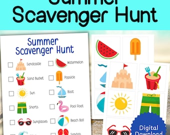 Summer Scavenger Hunt, summer treasure hunt, printable scavenger hunt games, summer games for kids, beach scavenger hunt, treasure hunt
